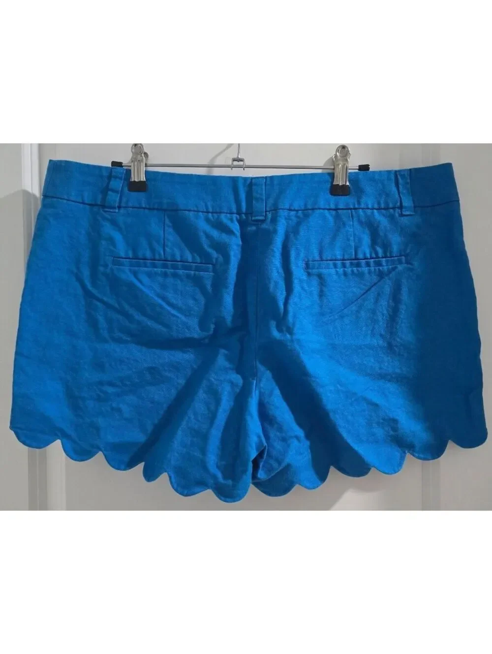 J.Crew Women's Blue Linen Cotton Scalloped Hem Shorts Size 14